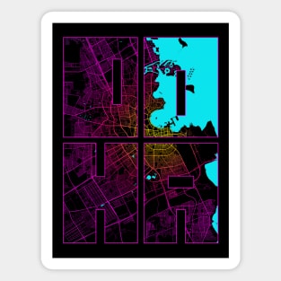 Doha, Qatar City Map Typography - Neon Magnet